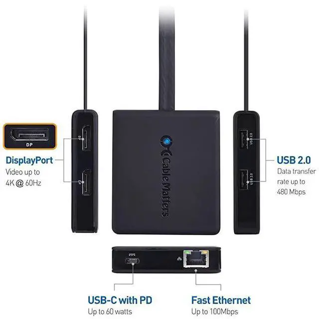 Alt view image 2 of 7 - FOR Dual Monitor USB C Hub USB C Dock with Dual 4K DisplayPort 2X USB 20 Ethernet and 60W Charging Thunderbolt 3 Port Compatible for Windows and Linux