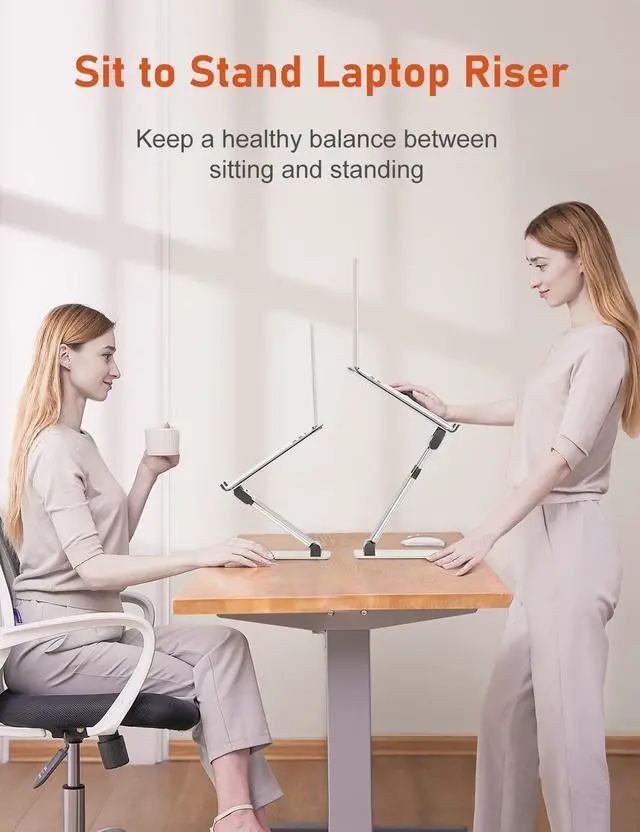 Alt view image 2 of 7 - Ergonomic Laptop Stand for Desk Sit to Stand Laptop Riser Adjustable Height up to 21 Standing Computer Stand Promote Healthy Posture Compatible with MacBook Air Pro All Laptops 10-17-Silver
