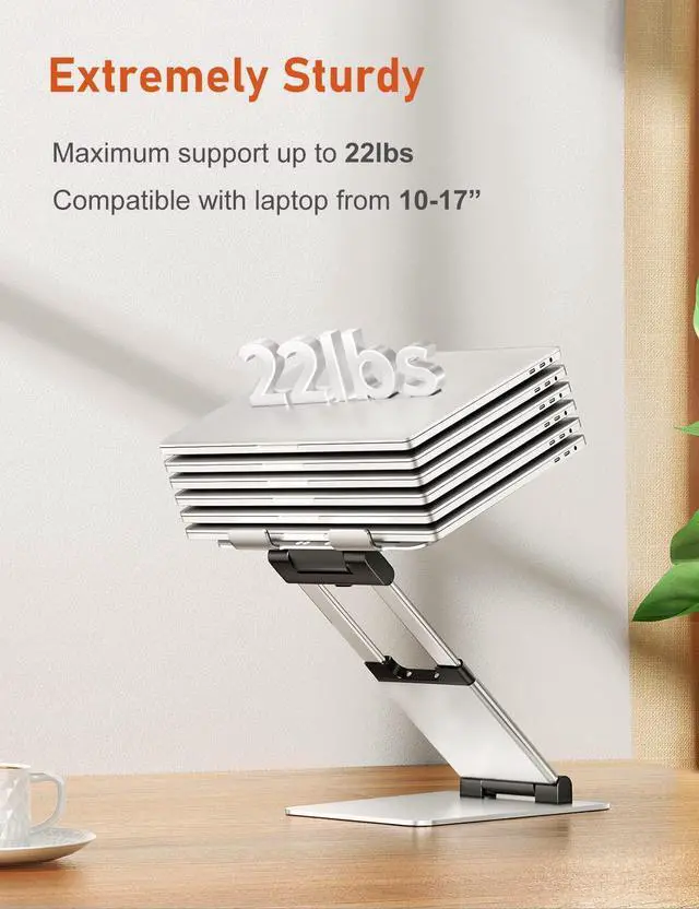 Alt view image 4 of 7 - Ergonomic Laptop Stand for Desk Sit to Stand Laptop Riser Adjustable Height up to 21 Standing Computer Stand Promote Healthy Posture Compatible with MacBook Air Pro All Laptops 10-17-Silver