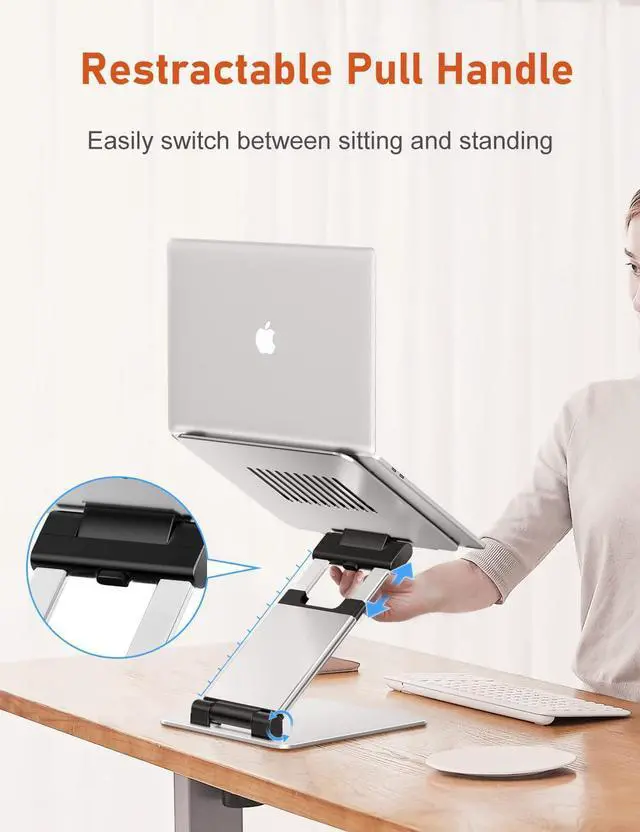 Alt view image 3 of 7 - Ergonomic Laptop Stand for Desk Sit to Stand Laptop Riser Adjustable Height up to 21 Standing Computer Stand Promote Healthy Posture Compatible with MacBook Air Pro All Laptops 10-17-Silver