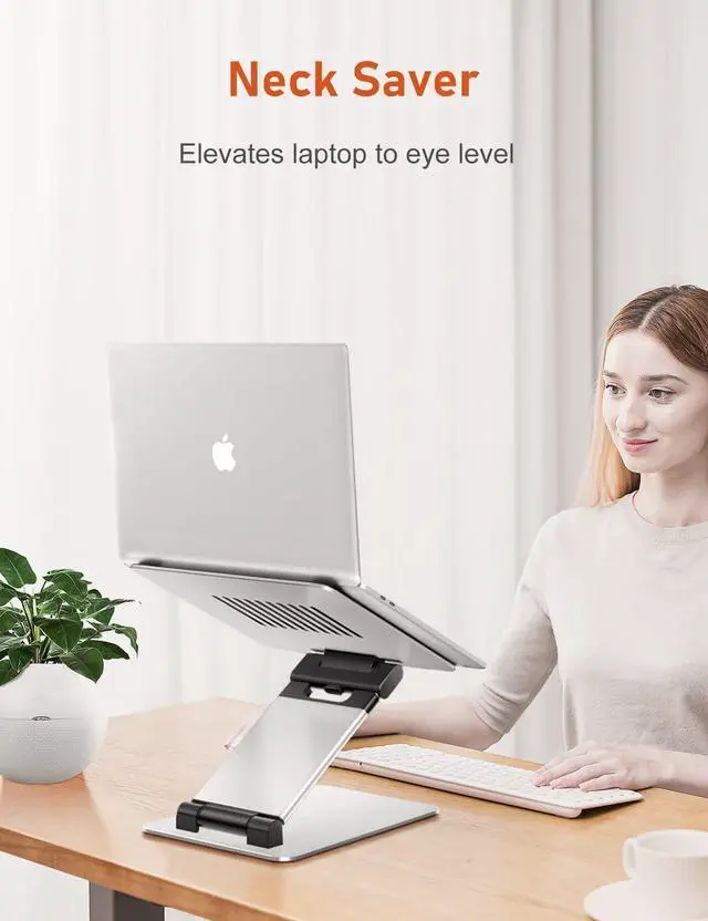 Alt view image 7 of 7 - Ergonomic Laptop Stand for Desk Sit to Stand Laptop Riser Adjustable Height up to 21 Standing Computer Stand Promote Healthy Posture Compatible with MacBook Air Pro All Laptops 10-17-Silver