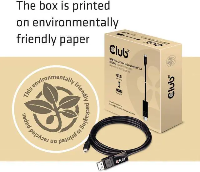 Alt view image 3 of 6 - FOR Club3D USB C to Displayport Cable 1.4 8K 60Hz 4K 120Hz and Displayport to USB C bi-Directional 1.8 Meter/6 Feet HDR Support. (CAC-1557)