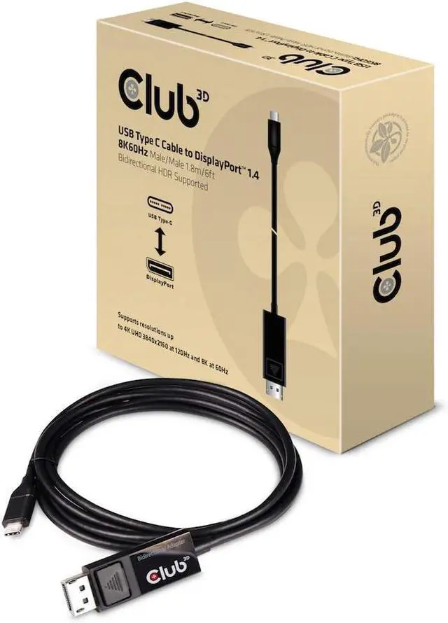Alt view image 4 of 6 - FOR Club3D USB C to Displayport Cable 1.4 8K 60Hz 4K 120Hz and Displayport to USB C bi-Directional 1.8 Meter/6 Feet HDR Support. (CAC-1557)
