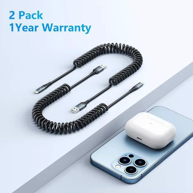 Alt view image 5 of 7 - FOR Coiled Lightning Cable iPhone Charger Cable 3FT for Car 2 Pack [Apple MFi Certified] 3 Feet Lightning Cord Compatible with iPhone14/13/12/11 Pro Max/XS MAX/XR/XS/X/8/7/Plus/6S iPad/iPod- Black