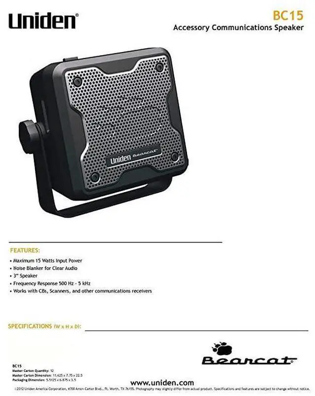 Alt view image 2 of 5 - FOR BC15 Bearcat 15Watt External Communications Speaker Durable Rugged Design Perfect for Amplifying Scanners CB Radios and Other Communications Receivers Black