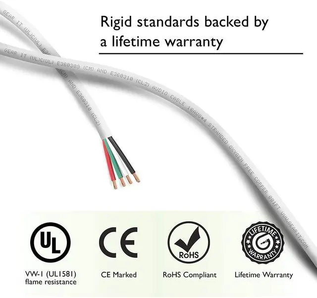 Alt view image 4 of 6 - forGearIT Pro Series 16 Gauge 4-Conductor Speaker Wire (100 Feet / 30 Meters) 16 AWG OFC (99.9% Oxygen Free Copper) Speaker Wire CL2 Rated for in-Wall Speaker Cable White