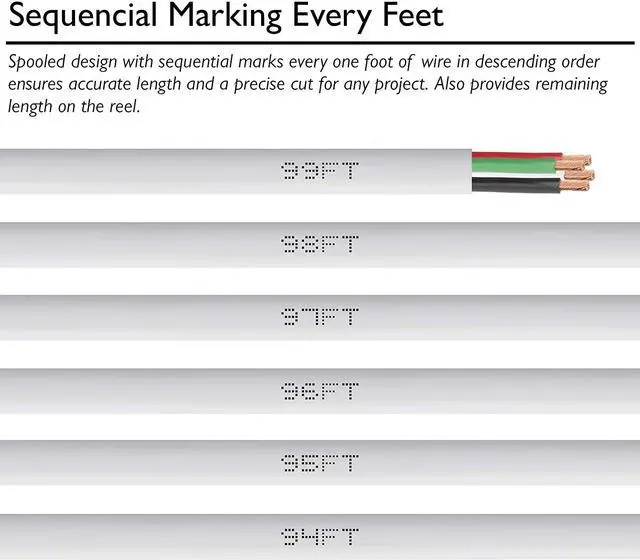 Alt view image 5 of 6 - forGearIT Pro Series 16 Gauge 4-Conductor Speaker Wire (100 Feet / 30 Meters) 16 AWG OFC (99.9% Oxygen Free Copper) Speaker Wire CL2 Rated for in-Wall Speaker Cable White
