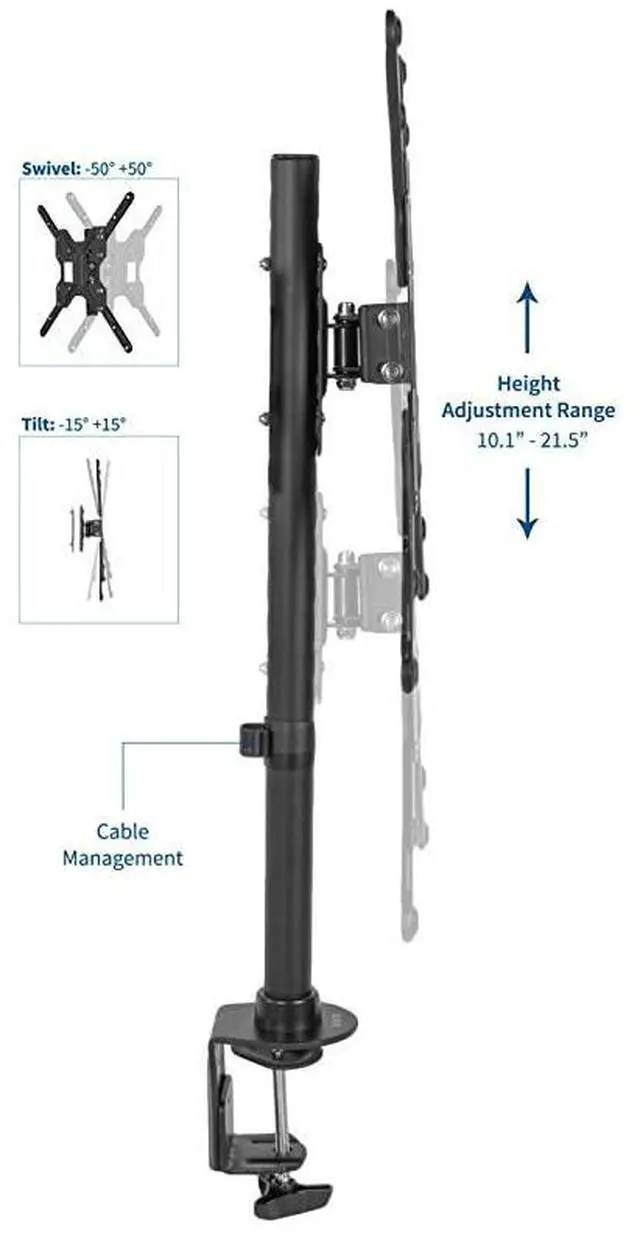Alt view image 3 of 7 - FOR Black Ultra Wide Screen TV Desk Mount for up to 55 inch Screens Full Motion Height Adjustable Single Television Stand STANDV155C