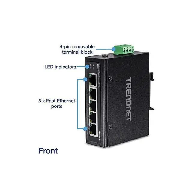 Alt view image 2 of 6 - for5Port Industrial Unmanaged Fast Ethernet DINRail Switch TIE50 5 x Fast Ethernet Ports 1Gbps Switching Capacity5 Port Network Fast Ethernet SwitchIP30 Metal SwitchLifetime Protection