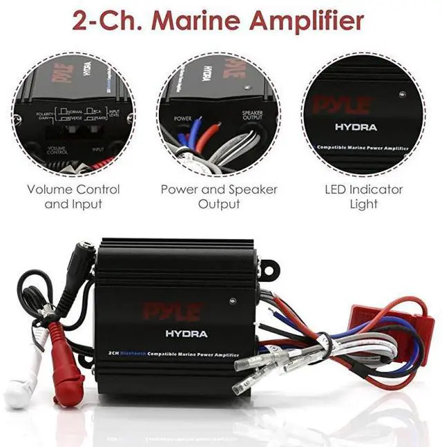 Alt view image 4 of 7 - FOR-Auto 2-Channel Marine Amplifier - 200 Watt RMS 4 OHM Full Range Stereo with Wireless Bluetooth & Powerful Prime Speaker - High Crossover HD Music Audio Multi Channel System PLMRMB2CB, Black