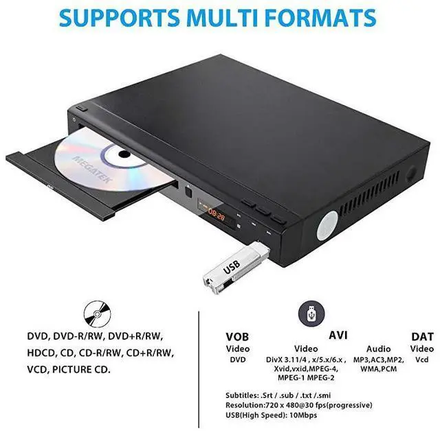 Alt view image 3 of 7 - forDVD Player Compact DVD Player for TV with HDMIAVCoaxial Outputs CD Player for Home MultiRegion RegionFree DVDs DivX MP4 MP3 USB PALNTSC System Metal Case w Remote HDMI Cable