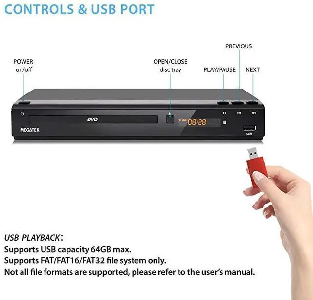 Alt view image 6 of 7 - forDVD Player Compact DVD Player for TV with HDMIAVCoaxial Outputs CD Player for Home MultiRegion RegionFree DVDs DivX MP4 MP3 USB PALNTSC System Metal Case w Remote HDMI Cable