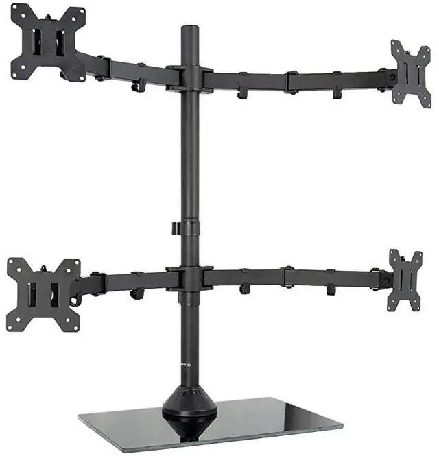 Main image of FOR Black Adjustable Quad Monitor Desk Stand Mount Free Standing Heavy Duty Glass Base Holds 4 Screens up to 27 inches STANDV004FG