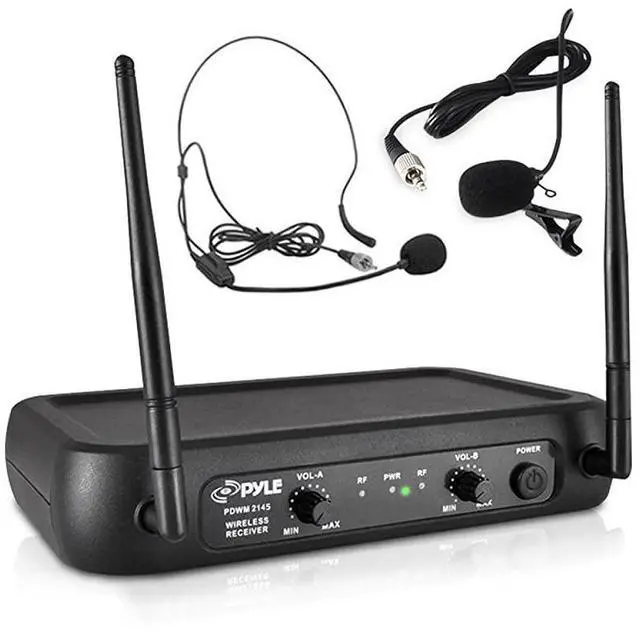 Main image of forDual Channel Wireless Microphone System VHF Fixed Dual Frequency Wireless Mic Receiver Set with 2 Lavalier 2 Headset Mics 2 Transmitter Receiver For PA Karaoke Dj Party PDWM2145