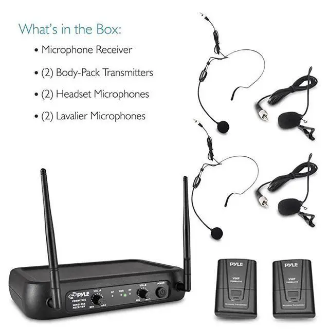Alt view image 4 of 7 - forDual Channel Wireless Microphone System VHF Fixed Dual Frequency Wireless Mic Receiver Set with 2 Lavalier 2 Headset Mics 2 Transmitter Receiver For PA Karaoke Dj Party PDWM2145