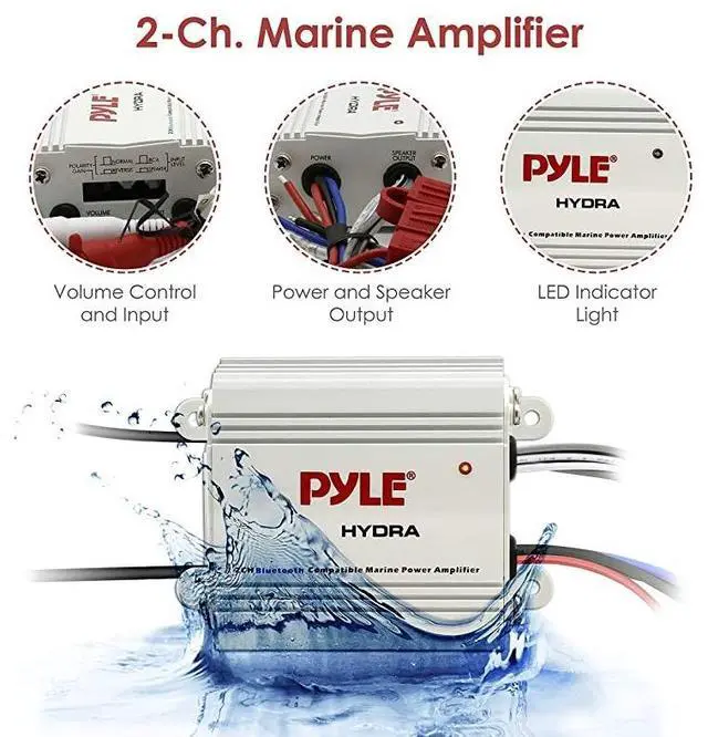 Alt view image 4 of 7 - FOR-Auto 2Channel Bridgeable Marine Amplifier 200 Watt RMS 4 OHM Full Range Stereo with Wireless Bluetooth amp Powerful Prime Speaker High Crossover HD Music Audio MultiChannel SystemPLMRMB2CW