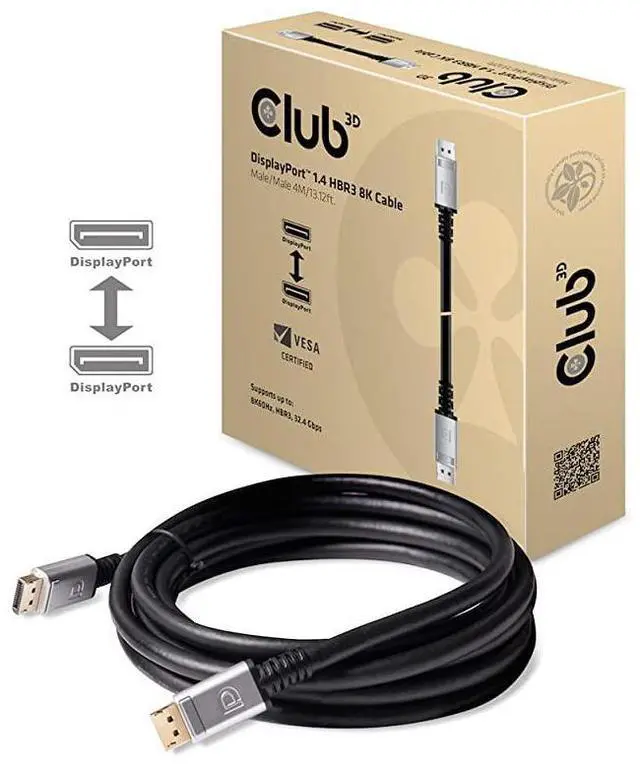 Alt view image 3 of 7 - FOR CAC1069 DisplayPort to DisplayPort 14HBR3 Cable DP 14 8K 60Hz 4m1312 24AWG Black VESA Certified