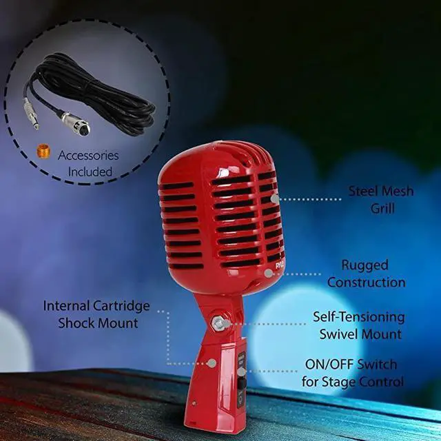 Alt view image 5 of 7 - FOR-Classic Retro Dynamic Vocal Microphone Old Vintage Style Unidirectional Cardioid Mic with XLR Cable Universal Stand Compatible Live Performance In Studio Recording PDMICR42R Red