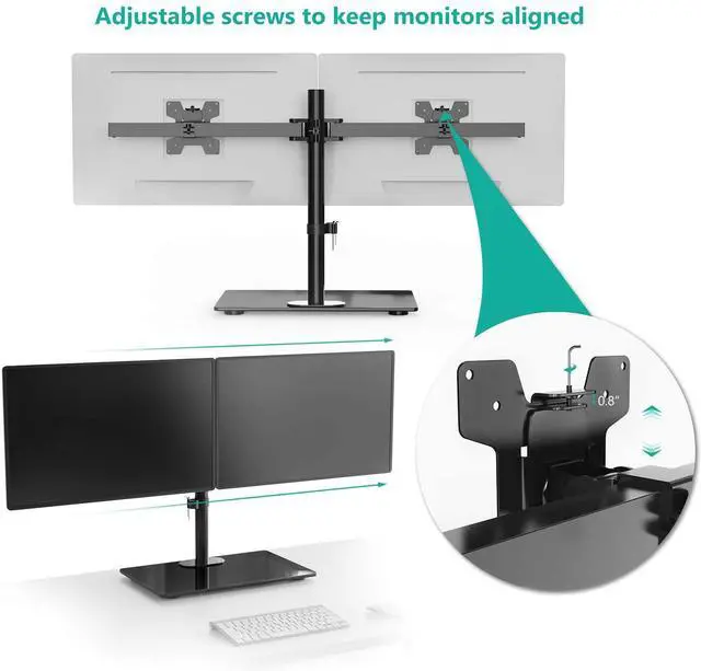 Alt view image 6 of 7 - Free Standing Dual Monitor Stand Height Adjustable Monitor Mount with Glass Base Fits ?LCD LED Flat Curved Screen up to 27 inch 22lbs with Grommet Base (GMF002) by