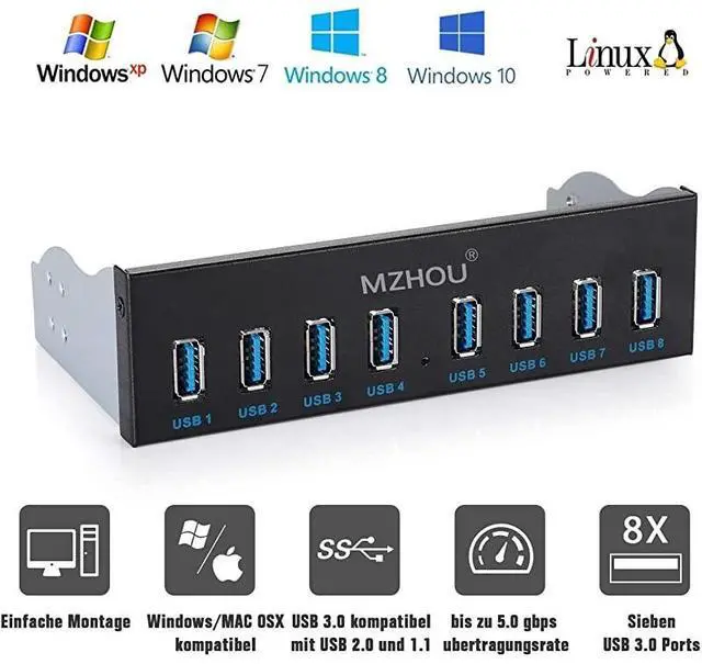 Alt view image 2 of 7 - FOR Front Panel USB 30 Hub 8 Port19 Pin to 8 Port USB 30 Hub for PC USB Flash Drives Transfer Speed up to 5 Gbps Fits Any 525 Computer Case Front Bay