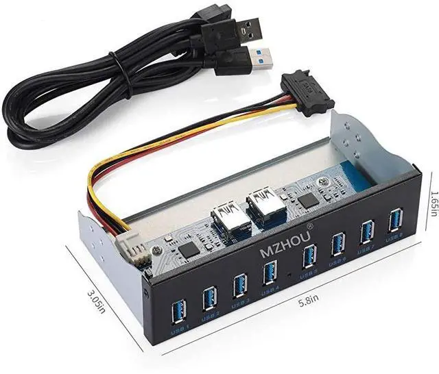 Alt view image 6 of 6 - FOR Front Panel USB 30 Hub 8 Port19 Pin to 8 Port USB 30 Hub for PC USB Flash Drives Transfer Speed up to 5 Gbps Fits Any 525 Computer Case Front Bay