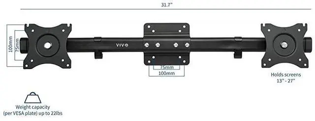 Alt view image 2 of 7 - Dual VESA Bracket Adapter Horizontal Assembly Mount for 2 Monitor Screens up to 27 inches MOUNTVW02A