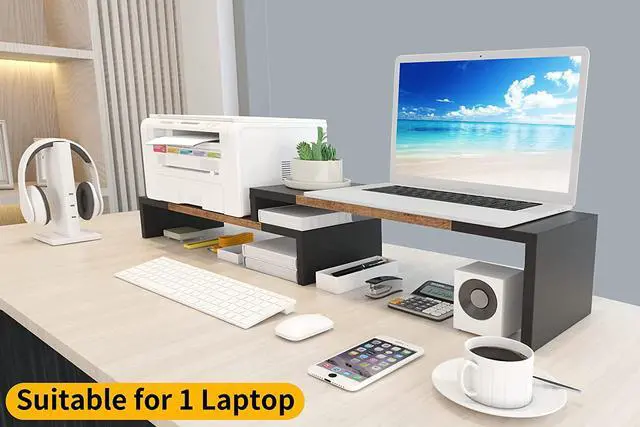 Alt view image 4 of 7 - forDual Monitor Stand Riser for Computer Screens 2 Shelf Computer Monitor Stand with Adjustable Length and Angle PC Stand Desktop Stand Desktop Organizer Desk Riser