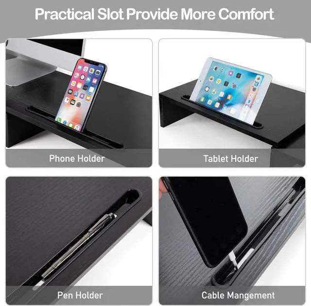 Alt view image 2 of 7 - forDual Monitor Stand -Adjustable Length and Angle Dual Monitor Riser Computer Monitor Stand w/2 Slot Desktop Organizer Monitor Stand Riser for PC Computer Laptop (Black)