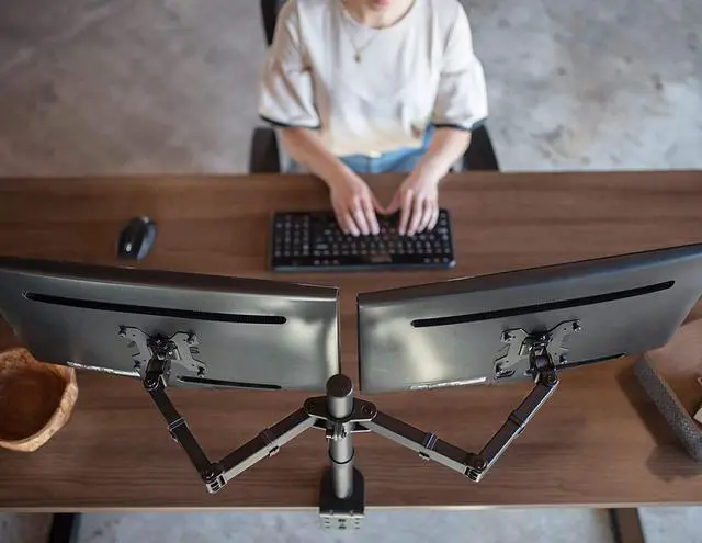 Alt view image 6 of 7 - forDual LCD LED 13 to 27 inch Monitor Desk Mount Stand Heavy Duty Fully Adjustable Fits 2 Screens STAND-V002