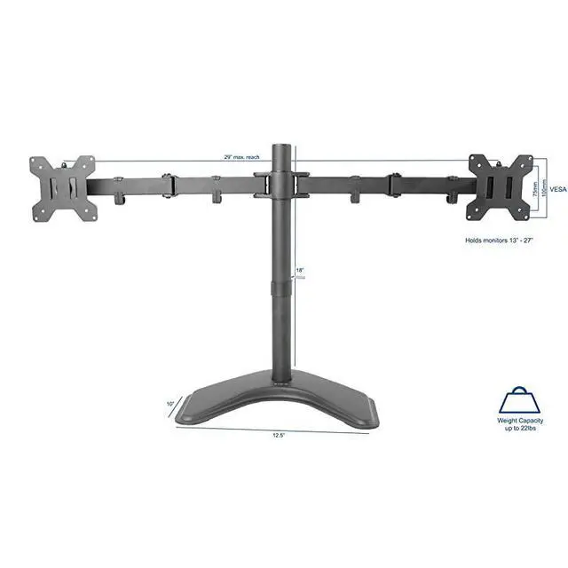 Alt view image 2 of 7 - forDual LED LCD Monitor FreeStanding Desk Stand for 2 Screens up to 27 inches HeavyDuty Fully Adjustable Arms with Max VESA 100x100mm STANDV002F
