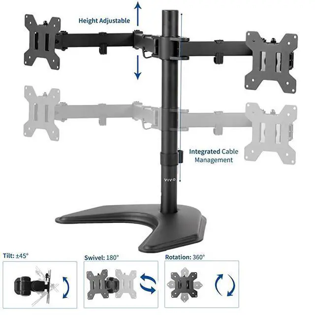 Alt view image 3 of 7 - forDual LED LCD Monitor FreeStanding Desk Stand for 2 Screens up to 27 inches HeavyDuty Fully Adjustable Arms with Max VESA 100x100mm STANDV002F