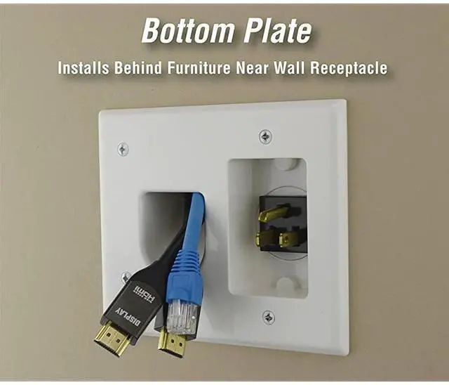 Alt view image 4 of 7 - forElectronics, Inc. 45-0023-WH Recessed Pro-Power Kit with Straight Blade Inlet - White, 2 gang with Power Kit