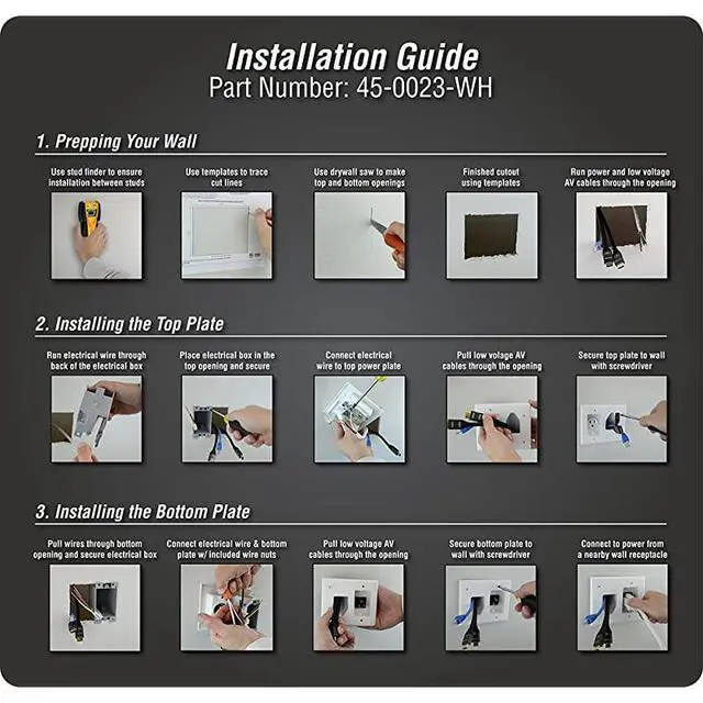 Alt view image 5 of 7 - forElectronics, Inc. 45-0023-WH Recessed Pro-Power Kit with Straight Blade Inlet - White, 2 gang with Power Kit