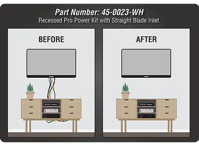 Alt view image 6 of 7 - forElectronics, Inc. 45-0023-WH Recessed Pro-Power Kit with Straight Blade Inlet - White, 2 gang with Power Kit