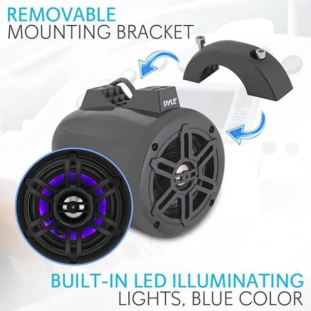 Alt view image 2 of 7 - FOR-Waterproof Marine Wakeboard Tower Speakers 4 Inch Dual Subwoofer Speaker Set w 300 Max Power Output Boat Audio System wBuiltin LED Lights Mounting Clamps Included PLMRLEWB46B Black