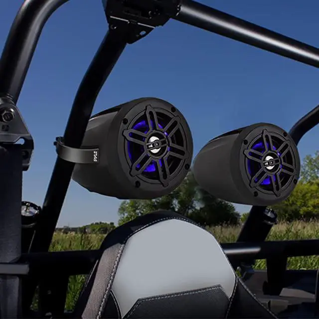 Alt view image 4 of 7 - FOR-Waterproof Marine Wakeboard Tower Speakers 4 Inch Dual Subwoofer Speaker Set w 300 Max Power Output Boat Audio System wBuiltin LED Lights Mounting Clamps Included PLMRLEWB46B Black