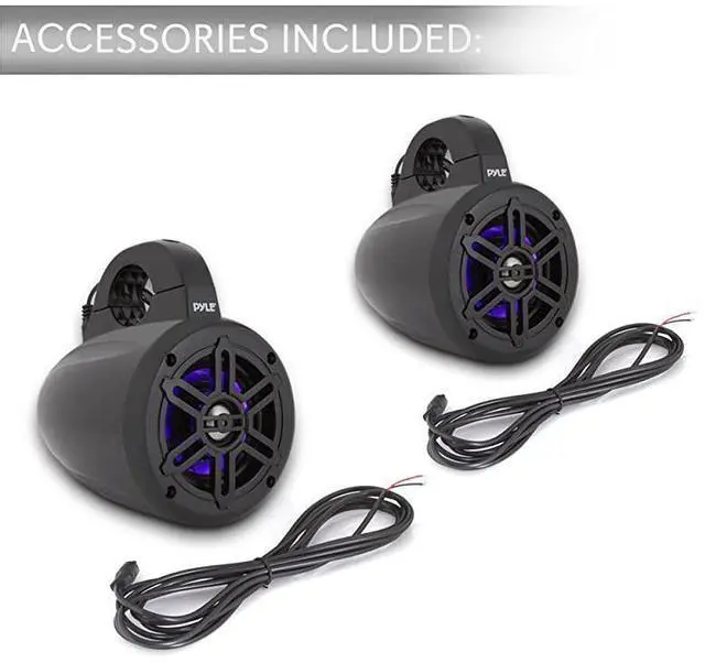Alt view image 7 of 7 - FOR-Waterproof Marine Wakeboard Tower Speakers 4 Inch Dual Subwoofer Speaker Set w 300 Max Power Output Boat Audio System wBuiltin LED Lights Mounting Clamps Included PLMRLEWB46B Black