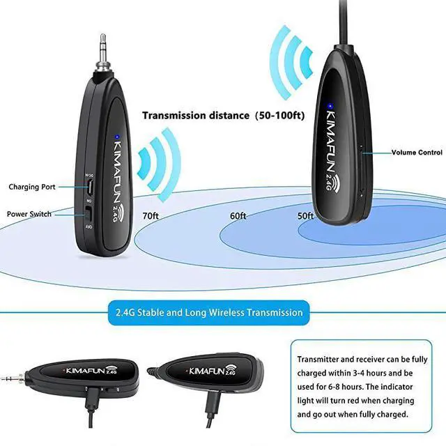 Alt view image 2 of 7 - FOR Wireless Microphone KIMAFUN 24G Wireless Waterproof Headset Microphone with Transmitter and 35mm Receiver For Instructor Spinning Yoga Smartphone Speaker G1001