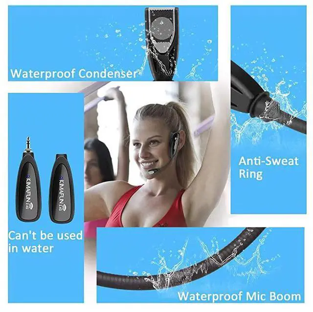 Alt view image 6 of 7 - FOR Wireless Microphone KIMAFUN 24G Wireless Waterproof Headset Microphone with Transmitter and 35mm Receiver For Instructor Spinning Yoga Smartphone Speaker G1001