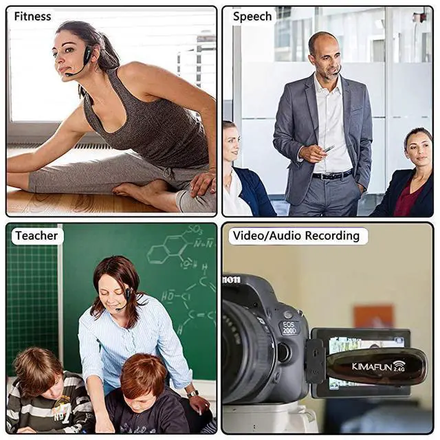 Alt view image 7 of 7 - FOR Wireless Microphone KIMAFUN 24G Wireless Waterproof Headset Microphone with Transmitter and 35mm Receiver For Instructor Spinning Yoga Smartphone Speaker G1001