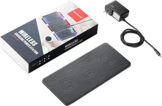 Alt view image 7 of 7 - FOR Wireless Charging Pad ZealSound Qi-Certified Ultra-Slim Triple Wireless Charger Station for Multiple 3 Devices & New Airpods Ultra Slim Leather Mat W/AC Adapter for All Qi Enabled Phones (Black)