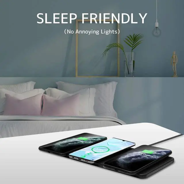 Alt view image 6 of 7 - FOR Wireless Charging Pad ZealSound Qi-Certified Ultra-Slim Triple Wireless Charger Station for Multiple 3 Devices & New Airpods Ultra Slim Leather Mat W/AC Adapter for All Qi Enabled Phones (Black)