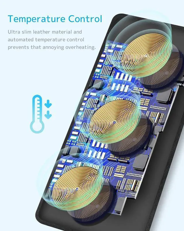 Alt view image 4 of 7 - FOR Wireless Charging Pad ZealSound Qi-Certified Ultra-Slim Triple Wireless Charger Station for Multiple 3 Devices & New Airpods Ultra Slim Leather Mat W/AC Adapter for All Qi Enabled Phones (Black)