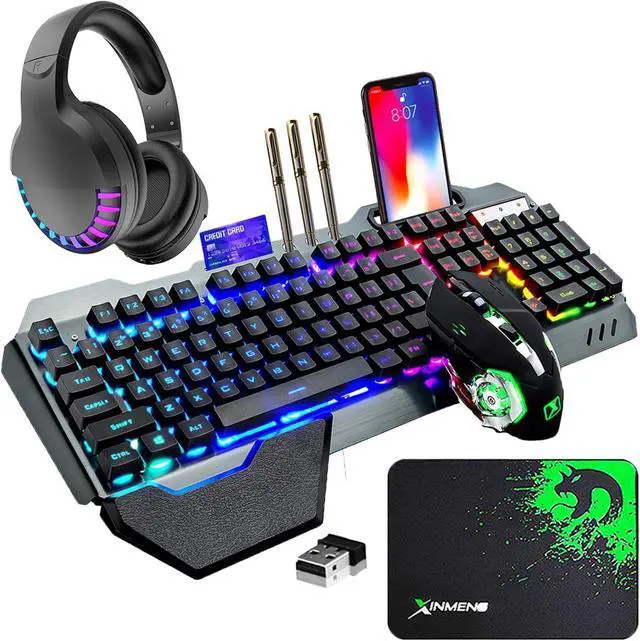 Main image of FOR Wireless Gaming Keyboard Mouse Bluetooth Headset Kit with 16 RGB Backlit Rechargeable Battery Metal Mechanical Ergonomic Waterproof Dustproof Removable Palm Rest for Laptop PC Gamer(Rainbow RGB)