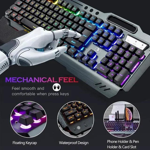 Alt view image 7 of 7 - FOR Wireless Gaming Keyboard Mouse Bluetooth Headset Kit with 16 RGB Backlit Rechargeable Battery Metal Mechanical Ergonomic Waterproof Dustproof Removable Palm Rest for Laptop PC Gamer(Rainbow RGB)