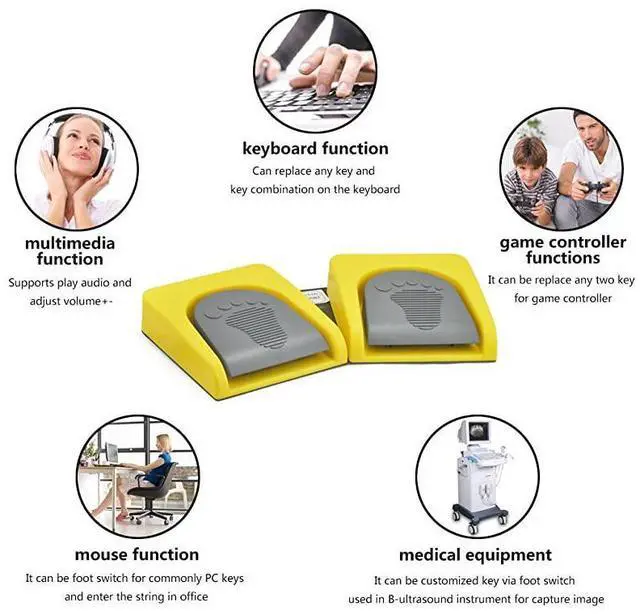 Alt view image 6 of 7 - USB Double 2 Foot Switch Control Pedal Video Game Customized PC Keyboard Multimedia Key Free Drive HID for Push to Talk Yellow