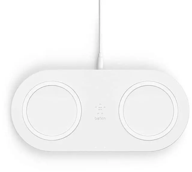 Main image of BoostCharge 10W Fast Dual Wireless Charging Pad, Includes QuickCharge 3.0 Wall Charger and Cable, Case Compatible for iPhones, Airpods, Galaxy and Other Qi Enabled Devices (includes AC adapter)