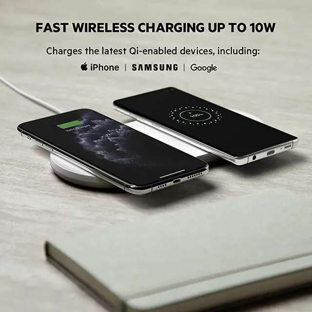 Alt view image 3 of 7 - BoostCharge 10W Fast Dual Wireless Charging Pad, Includes QuickCharge 3.0 Wall Charger and Cable, Case Compatible for iPhones, Airpods, Galaxy and Other Qi Enabled Devices (includes AC adapter)