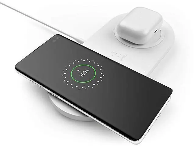 Alt view image 6 of 7 - BoostCharge 10W Fast Dual Wireless Charging Pad, Includes QuickCharge 3.0 Wall Charger and Cable, Case Compatible for iPhones, Airpods, Galaxy and Other Qi Enabled Devices (includes AC adapter)