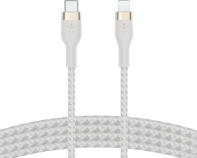 Main image of BoostCharge Pro Flex Braided USB Type C to Lightning Cable (2M/6.6ft) MFi Certified 20W Fast Charging PD Power Delivery for iPhone 13 12 11 Pro Max Mini SE iPad and More - White